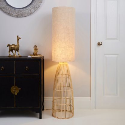 An Image of Cortado Natural Wicker Floor Lamp Natural