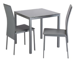 An Image of Argos Home Lido Glass Dining Table & 2 Grey Chairs