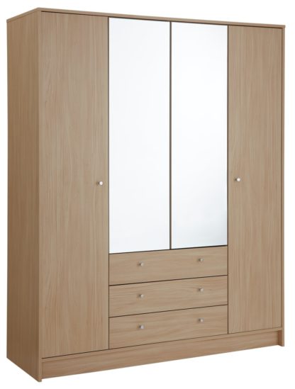 An Image of Habitat Malibu 4 Door 3 Drawer Wardrobe - Beech Effect