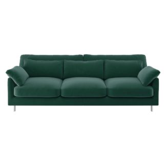 An Image of Habitat Cuscino 3 Seater Velvet Sofa - Emerald Green