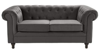 An Image of Habitat Chesterfield 2 Seater Velvet Sofa - Charcoal