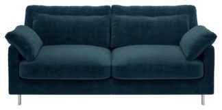 An Image of Habitat Cuscino 2 Seater Velvet Sofa - Ink Blue