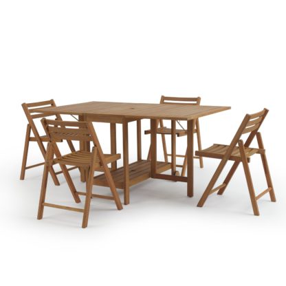 An Image of Habitat Zeno Folding 4 Seater Patio Set - Light Wood