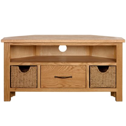 An Image of Sidmouth Oak Corner TV Stand Light Brown / Natural