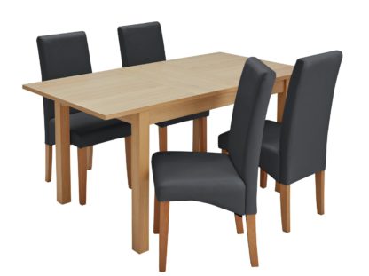 An Image of Habitat Clifton Oak Extending Table & 4 Black Chairs