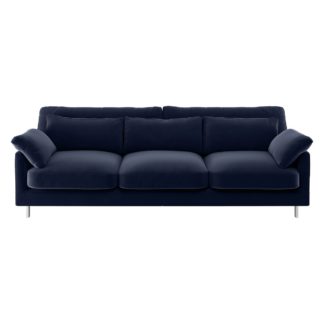 An Image of Habitat Cuscino 3 Seater Velvet Sofa - Navy