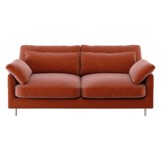 An Image of Habitat Cuscino 2 Seater Velvet Sofa - Orange