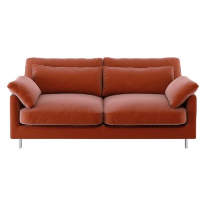 An Image of Habitat Cuscino 2 Seater Velvet Sofa - Orange