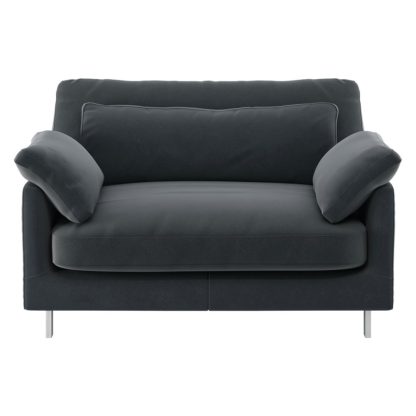 An Image of Habitat Cuscino Velvet Cuddle Chair - Dark Grey