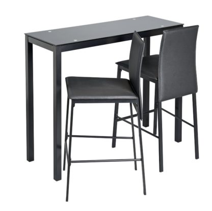 An Image of Argos Home Lido Glass Bar Table & 2 Black Chairs