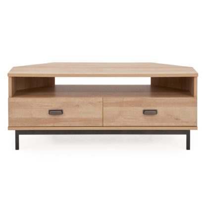 An Image of Fulton Oak Effect Corner TV Stand Light Oak