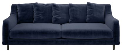 An Image of Habitat Swift 3 Seater Velvet Sofa - Dark Blue