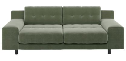 An Image of Habitat Hendricks 3 Seater Velvet Sofa - Sage Green