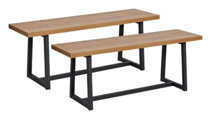 An Image of Habitat Nomad Pair of Dining Benches - Oak Effect
