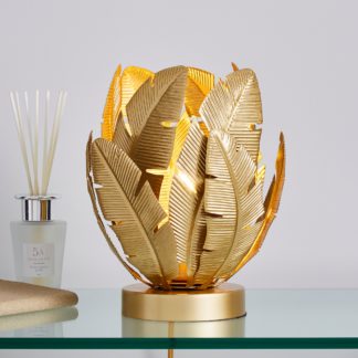An Image of Farrah Palm Leaf Touch Table Lamp Gold Gold