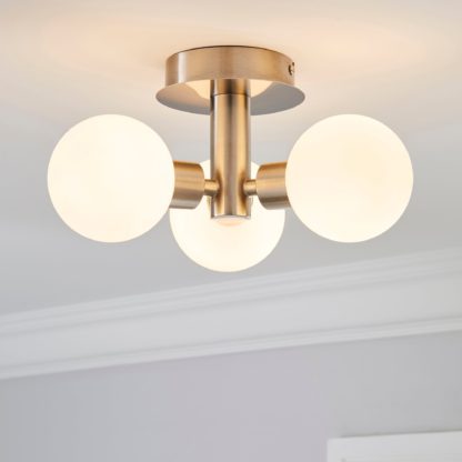 An Image of Hamptworth 3 Light Frosted Glass Semi-Flush Ceiling Fitting Silver