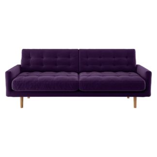 An Image of Habitat Fenner 3 Seater Velvet Sofa - dark purple