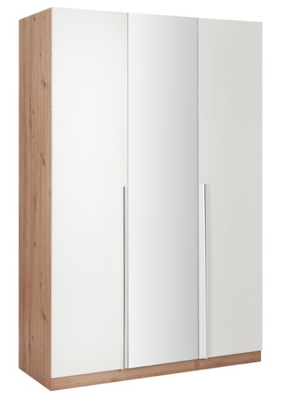 An Image of Habitat Munich 3 Door Mirror Wardrobe -White & Oak Effect