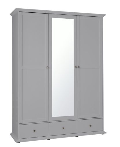 An Image of Habitat Heathland 3 Door 3 Drawer Mirror Wardrobe - Grey