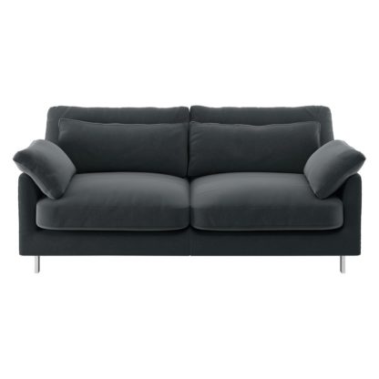 An Image of Habitat Cuscino 2 Seater Velvet Sofa - Dark Grey