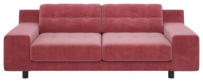 An Image of Habitat Hendricks 3 Seater Velvet Sofa - moss Green