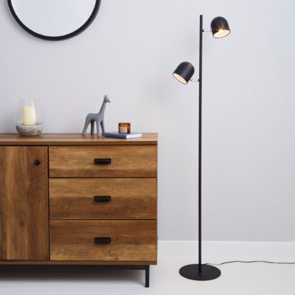 An Image of Harme 2 Light Black Touch Dimmable Floor Lamp Black