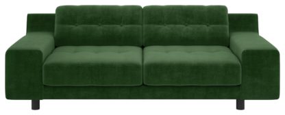 An Image of Habitat Hendricks 3 Seater Velvet Sofa - moss Green