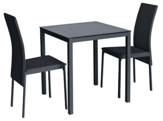 An Image of Argos Home Lido Glass Dining Table & 2 Black Chairs