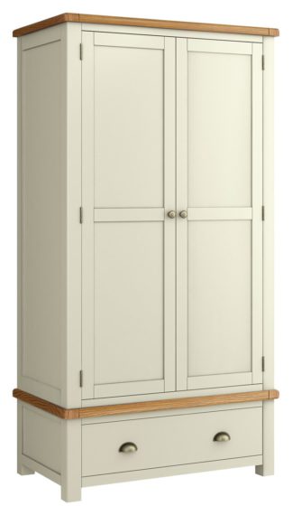 An Image of Habitat Kent 2 Door 1 Drawer Wardrobe - Cream & Oak