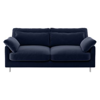 An Image of Habitat Cuscino 2 Seater Velvet Sofa - Navy