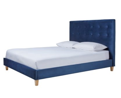 An Image of Habitat Hattie Double Bed Frame - Blue Velvet