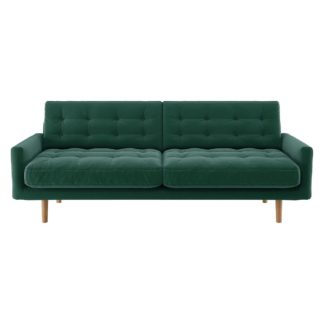 An Image of Habitat Fenner 3 Seater Velvet Sofa - Emerald Green