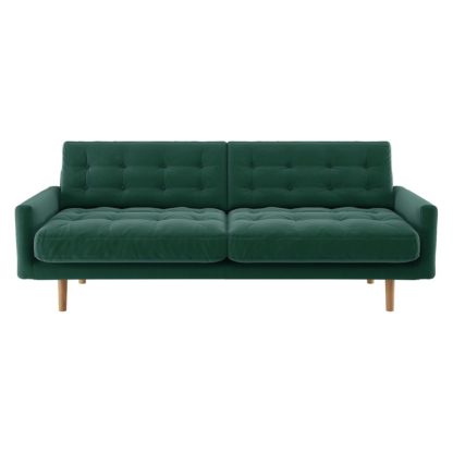 An Image of Habitat Fenner 3 Seater Velvet Sofa - Emerald Green