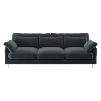 An Image of Habitat Cuscino 3 Seater Velvet Sofa - Dark Grey