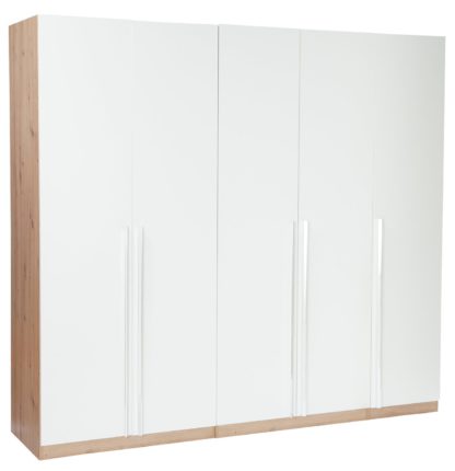 An Image of Habitat Munich 5 Door Wardrobe - White & Oak Effect