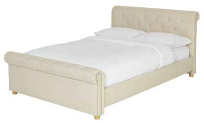 An Image of Argos Home Newbury Studded Kingsize Bed Frame - Natural