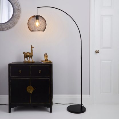 An Image of Harrison Arc Black Floor Lamp Black