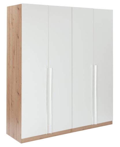 An Image of Habitat Munich 4 Door Wardrobe - White & Oak Effect