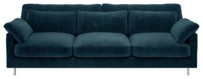 An Image of Habitat Cuscino 3 Seater Velvet Sofa - Ink Blue