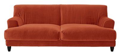 An Image of Habitat Askem 3 Seater Velvet Sofa - Orange