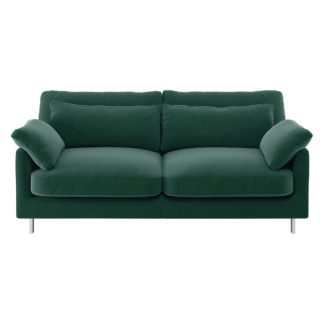 An Image of Habitat Cuscino 2 Seater Velvet Sofa - Emerald Green