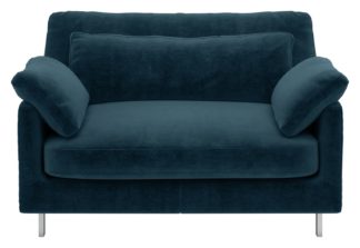 An Image of Habitat Cuscino Velvet Cuddle Chair - Ink Blue