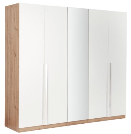 An Image of Habitat Munich 5 Door Mirror Wardrobe -White & Oak Effect