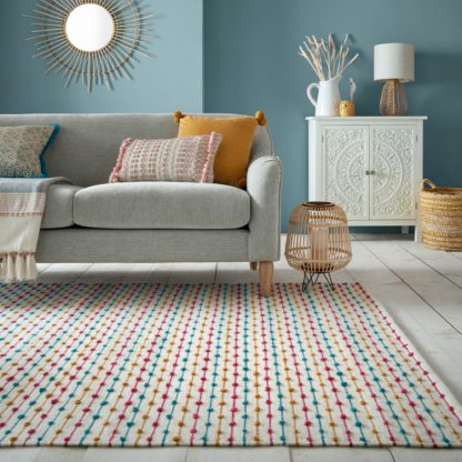 An Image of Elena Stripe Rug Blue, Yellow and White