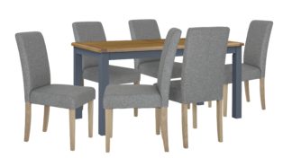 An Image of Habitat Kent Wood Veneer Dining Table & 6 Grey Chairs