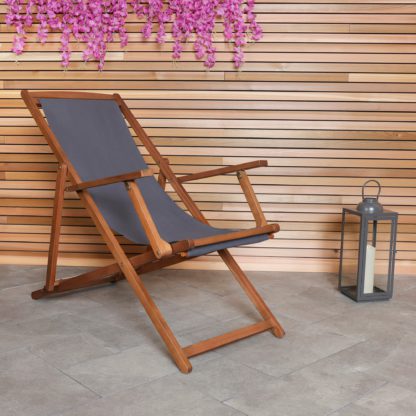 An Image of Eucalyptus Grey Wooden Deck Chair Grey
