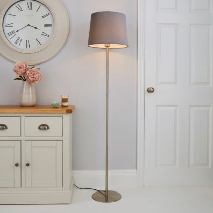 An Image of Tula Micro Pleat Grey Shade Floor Lamp Grey