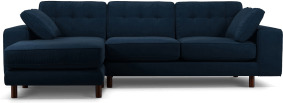 An Image of Content by Terence Conran Tobias, Left Hand facing Chaise End Sofa, Plush Indigo Velvet, Dark Wood Leg