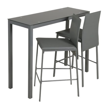 An Image of Argos Home Lido Glass Bar Table & 2 Grey Chairs