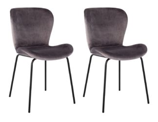 An Image of Habitat Etta Pair of Velvet Dining Chair - Grey